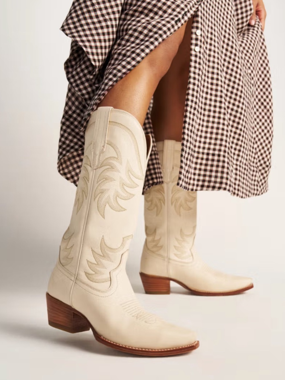 Tecovas The Annie Cowgirl Leather Western Boots in Bone